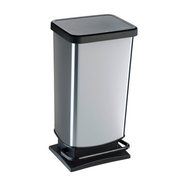 Plastikowy kosz na śmieci z pedałem w kolorze srebra 40 l Paso – Rotho