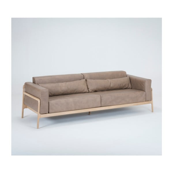 Jasnobrązowa sofa z bawolej skóry z konstrukcją z litego drewna dębowego Gazzda Fawn, 240 cm-image-1