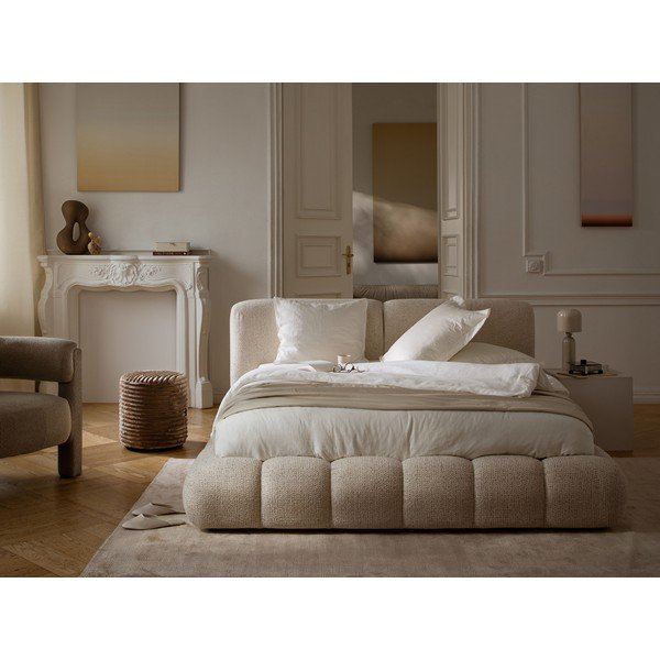 Zielone tapicerowane łóżko dwuosobowe ze schowkiem i stelażem 200x200 cm Solange – Micadoni -image-1