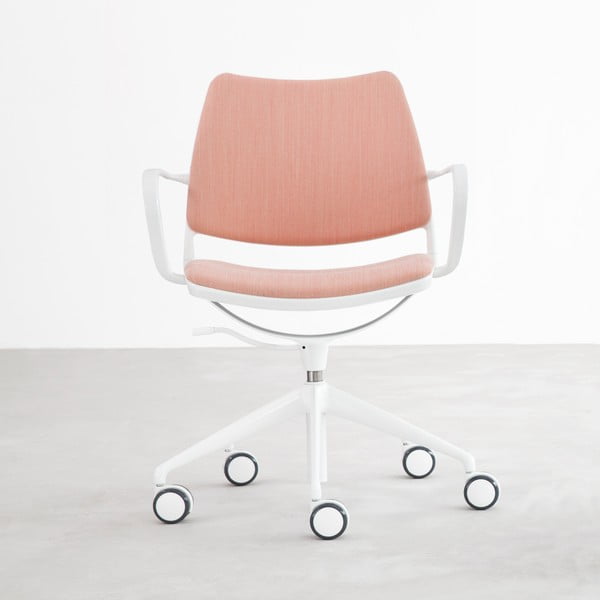 Krzesło na kółeczkach Gas Swivel, różowe/białe nogi