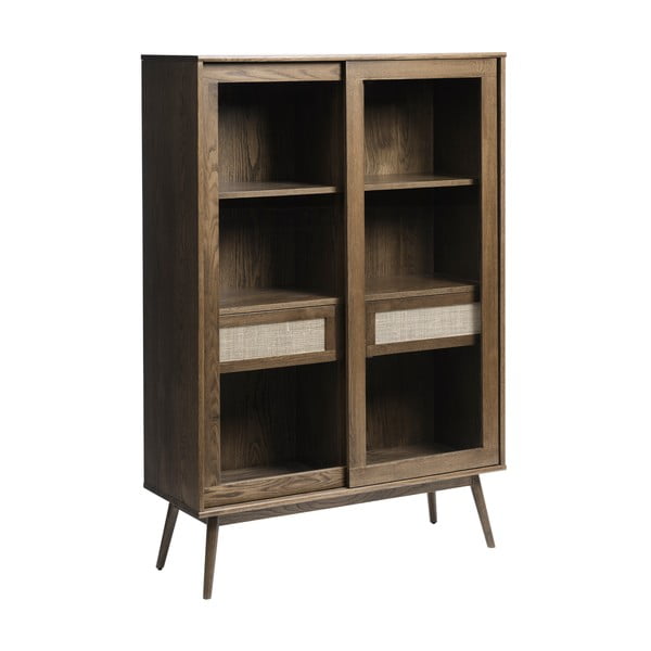 Ciemnobrązowa witryna w dekorze dębu z drzwiami przesuwnymi 110x160 cm Barrali – Unique Furniture-image-2