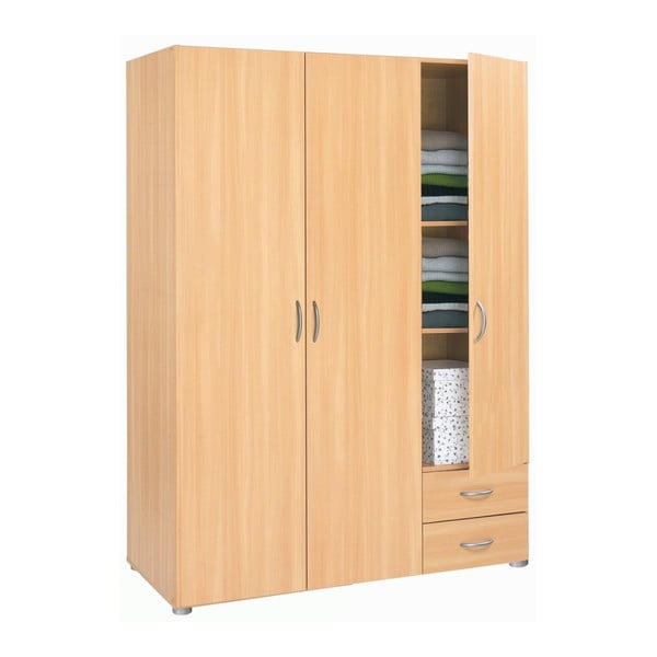 Szafa 3-drzwiowa z 2 szufladami z dekorem drewna bukowego Zip