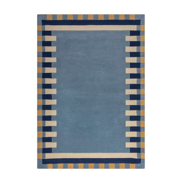 Niebieski wełniany dywan tkany ręcznie 200x290 cm Kai Wool Border – Flair Rugs