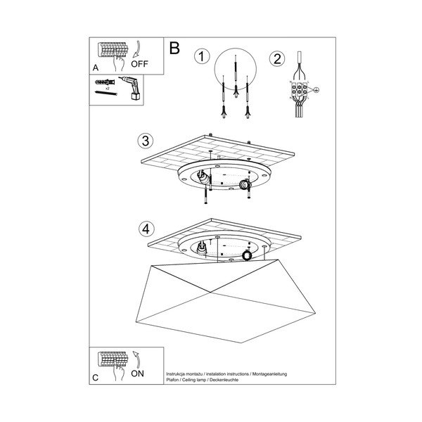 Czarna lampa sufitowa 35x35 cm Koma – Sollux-image-3
