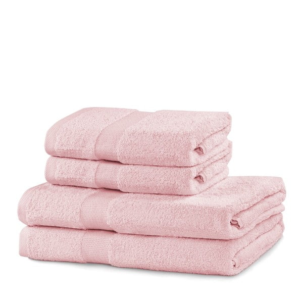 Jasnoróżowe bawełniane ręczniki zestaw 4 szt. frotte Marina – DecoKing