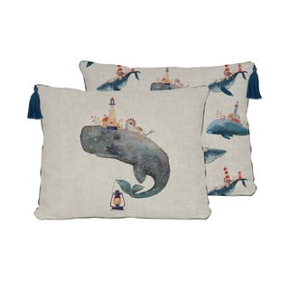 Poduszka z domieszką lnu Little Nice Things Whale, 50x35 cm