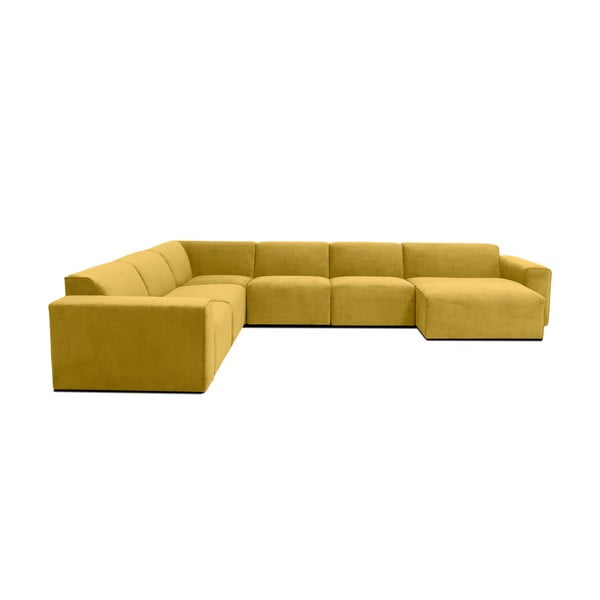 Musztardowożółta sztruksowa sofa modułowa w kształcie litery "U" Scandic Sting, prawostronna