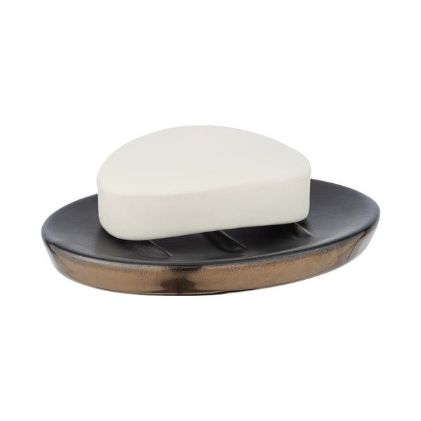 Matowa szara ceramiczna mydelniczka z detalem w kolorze złota Wenko Polaris-image-2