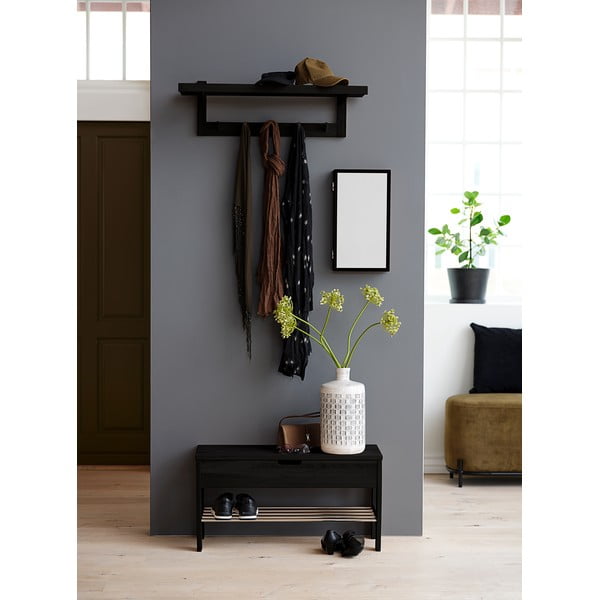 Czarna ławka z drewna dębowego ze schowkiem Canett Uno-image-1