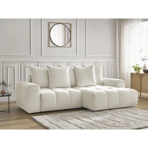 Biały rozkładany narożnik z tkaniny szenilowej ze schowkiem (prawostronny/z szezlongiem) Roxelane – Bobochic Paris-image-3