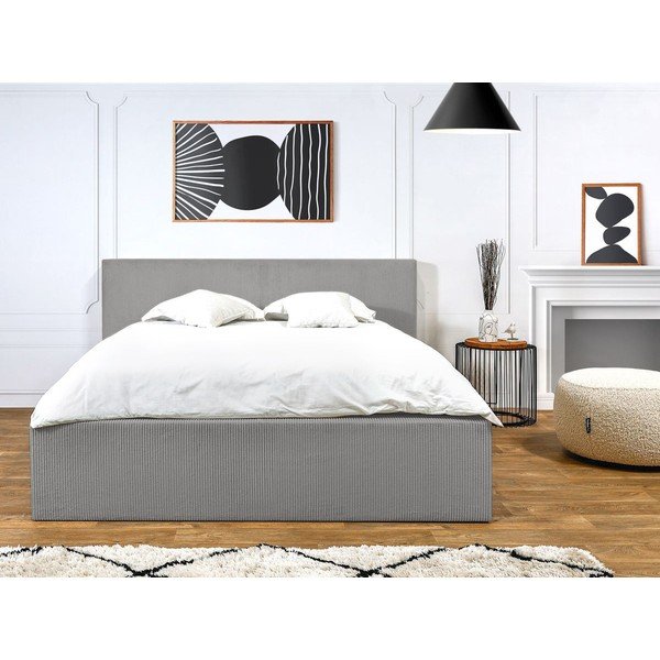 Jasnoszare tapicerowane łóżko dwuosobowe ze schowkiem i stelażem 160x200 cm Nihad – Bobochic Paris-image-2