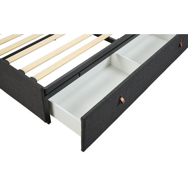 Ciemnoszare tapicerowane łóżko dwuosobowe ze schowkiem i stelażem 160x200 cm Calvi – Actona-image-4