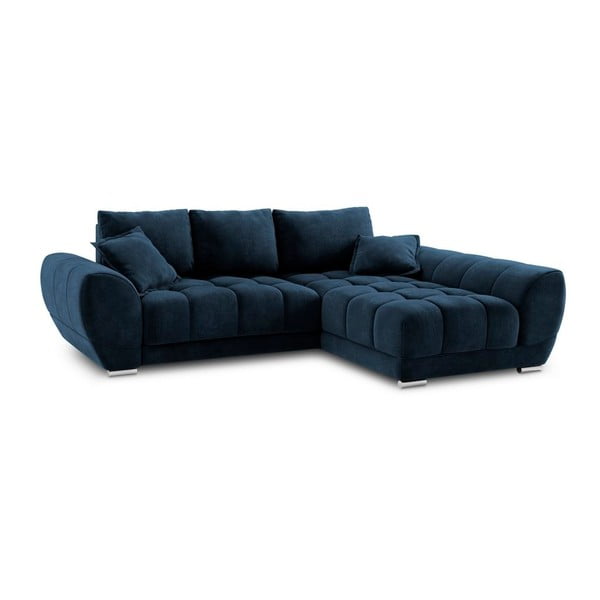 Granatowy rozkładany narożnik z aksamitnym obiciem Windsor & Co Sofas Nuage, prawostronny-image-2