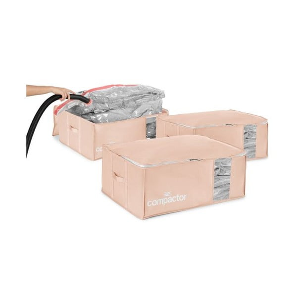 Plastikowe pojemniki próżniowe do przechowywania ubrań zestaw 3 szt. 65x45x27 cm Pink Edition – Compactor-image-1