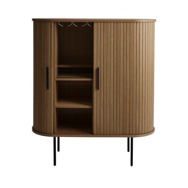 Brązowa szafka na wino w dekorze dębu z drzwiami przesuwnymi 100x118x40 cm Nola – Unique Furniture-image-1