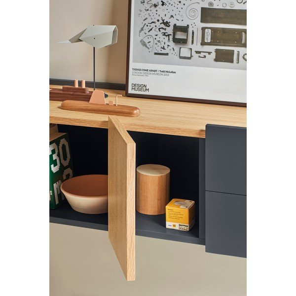 Antracytowo-naturalna niska komoda w dekorze dębu 110x23 cm Otto – Teulat-image-1