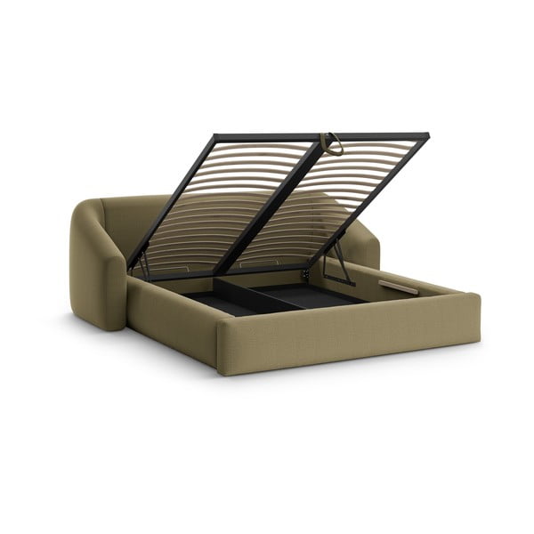 Zielone tapicerowane łóżko dwuosobowe ze schowkiem ze stelażem 200x200 cm Campi – Cosmopolitan Design-image-2