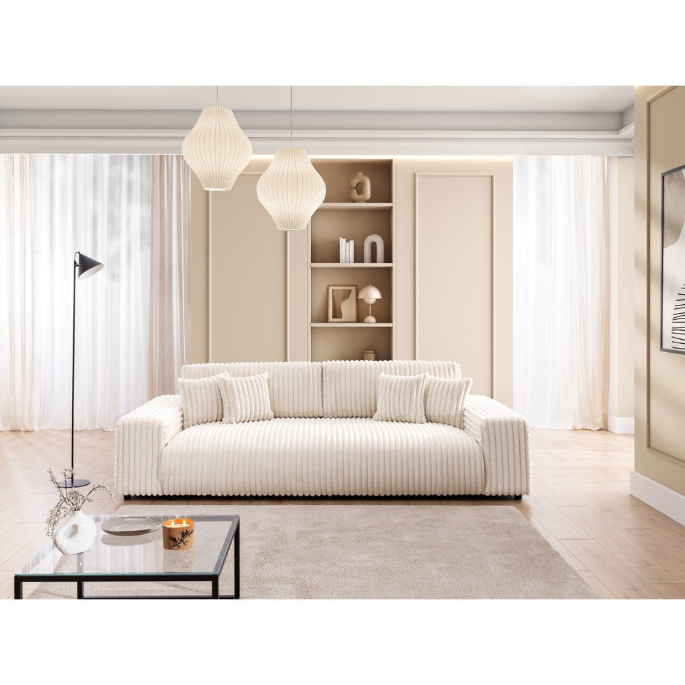 Kremowa sztruksowa rozkładana sofa ze schowkiem 260 cm Justin  – Ropez (zdjęcie 8)
