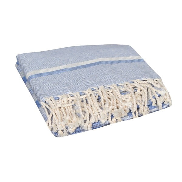 Niebieski ręcznik hammam Hera Blue, 90x190 cm