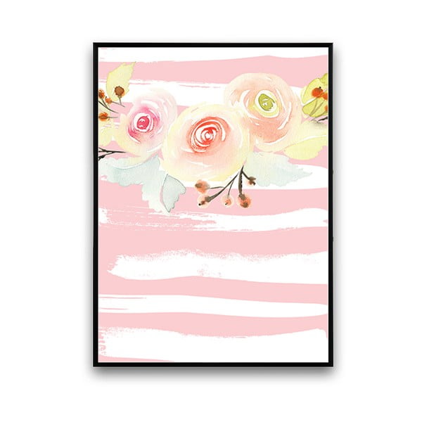 Plakat z kwiatami, biało-różowe prążkowane tło, 30 x 40 cm