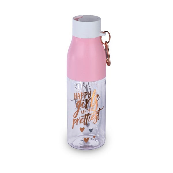 Różowa butelka z karabinkiem Tri-Coastal Design Happy, 750 ml