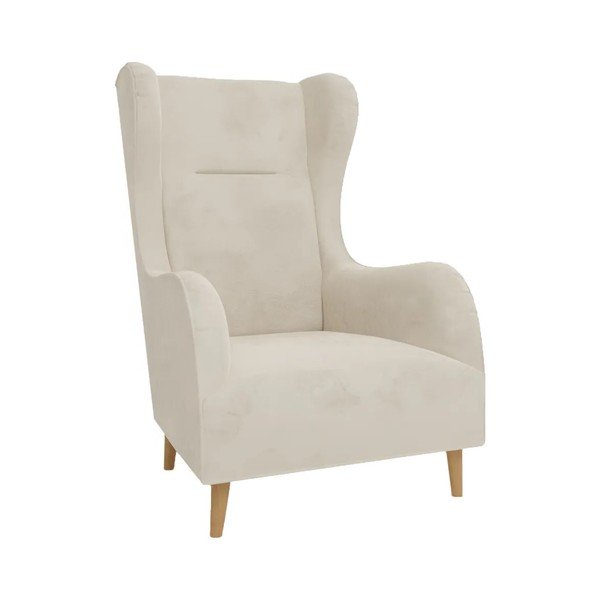 Kremowy aksamitny fotel typu uszak Carole – Ropez