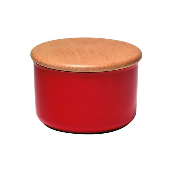 Czerwony pojemnik z drewnianym wieczkiem Emile Henry, obj. 0,3 l