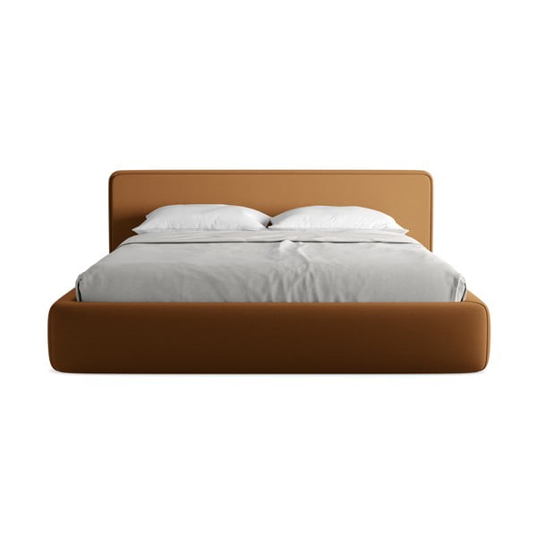 Tapicerowane łóżko dwuosobowe w kolorze terakoty ze schowkiem i stelażem 180x200 cm Kiana – Makamii-image-4