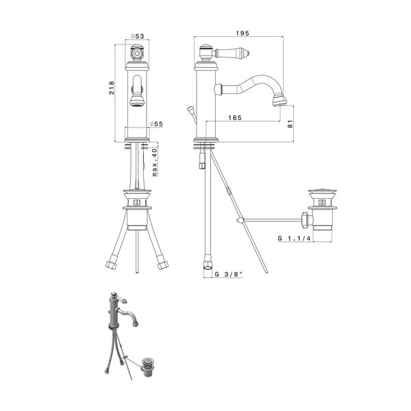 Bateria umywalkowa stojąca w kolorze srebra z połyskiem Vienna – Sapho-image-4
