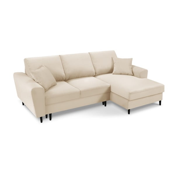 Beżowy sztruksowy rozkładany narożnik ze schowkiem (prawostronny/z szezlongiem) Kyoto – Cosmopolitan Design-image-1