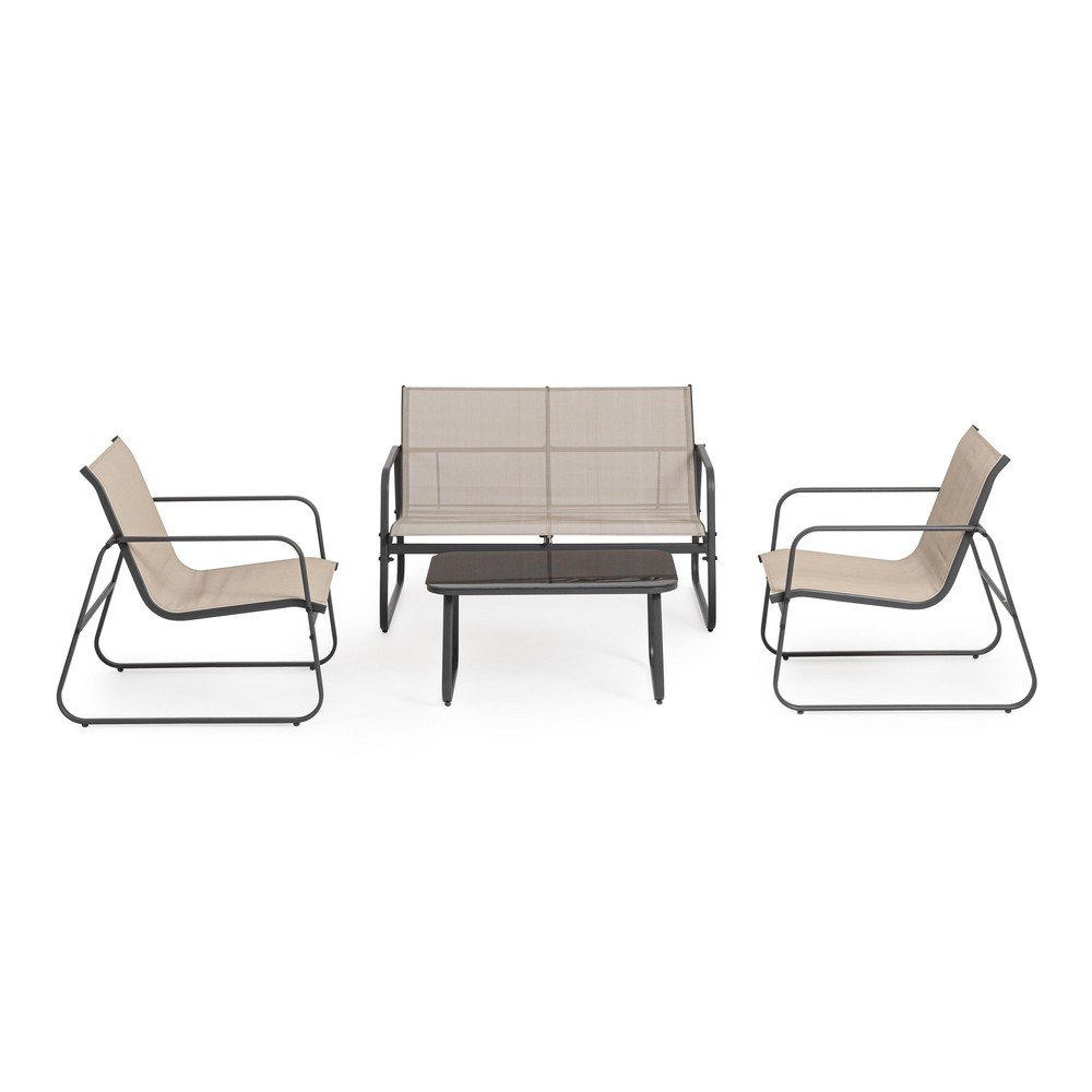 Szarobrązowy stalowy zestaw mebli ogrodowych dla 4 osób Gonzalo – Bizzotto