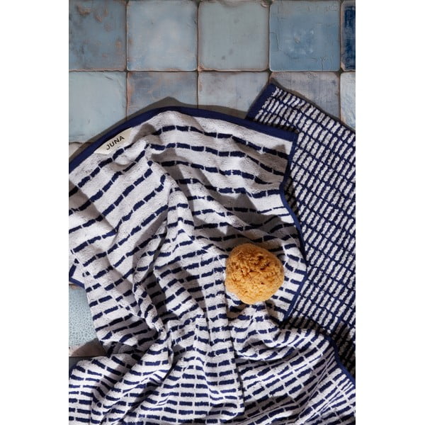 Biały/niebieski ręcznik z mieszanki bambusa frotte 50x100 cm Nuance – JUNA-image-1