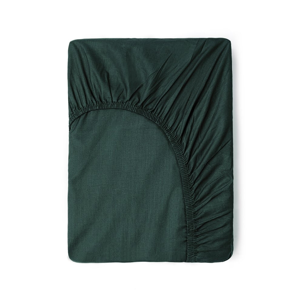 Ciemnozielone bawełniane prześcieradło elastyczne Good Morning, 160x200 cm