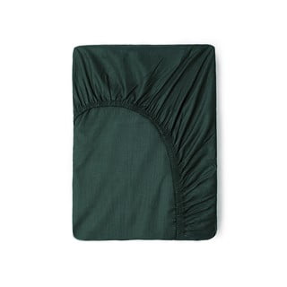 Ciemnozielone bawełniane prześcieradło elastyczne Good Morning, 140x200 cm