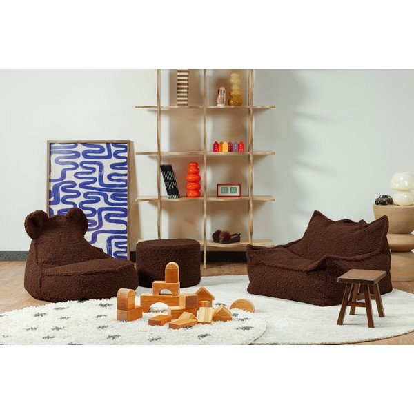 Ciemnobrązowy puf dziecięcy z materiału bouclé Warm Hazel – Wigiwama-image-2