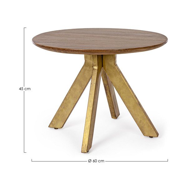 Okrągły stolik z litego drewna mango w kolorze złota/w ciemnym naturalnym kolorze ø 60 cm Sherman – Bizzotto-image-2