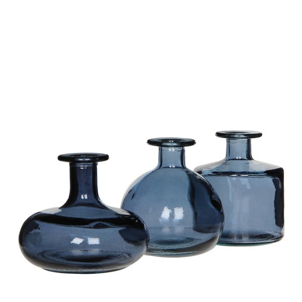 Zestaw 3 niebieskich waoznów szklanych váz Mica Simone