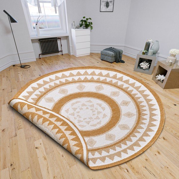 Żółto-biały okrągły dywan odpowiedni na zewnątrz ø 140 cm Jamaica – NORTHRUGS-image-1
