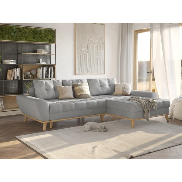 Jasnoszary rozkładany narożnik (prawostronny) Balitco – Ropez-image-1