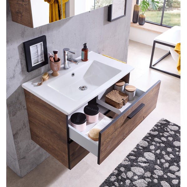 Brązowa szafka pod umywalkę bez baterii w dekorze dębu 71x51 cm Set 374 – Pelipal-image-3