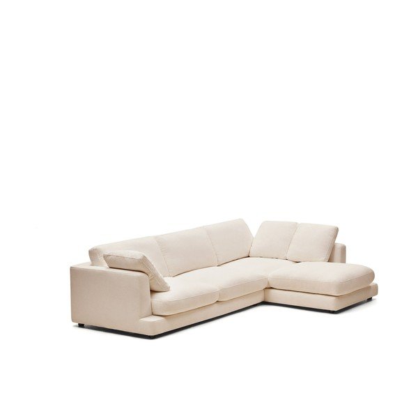 Beżowy narożnik z tkaniny szenilowej (prawostronny/z szezlongiem) Gala – Kave Home-image-2