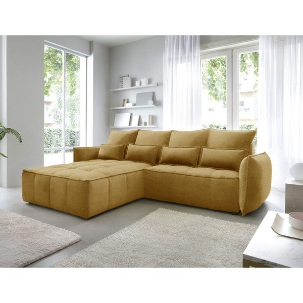 Żółty aksamitny rozkładany/ze schowkiem narożnik (lewostronny/z szezlongiem) Campo – ELTAP-image-1