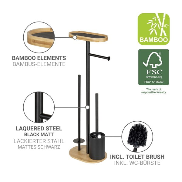 Czarno-naturalny stalowy stojak na papier toaletowy ze szczotką Pomarolo – Wenko-image-4