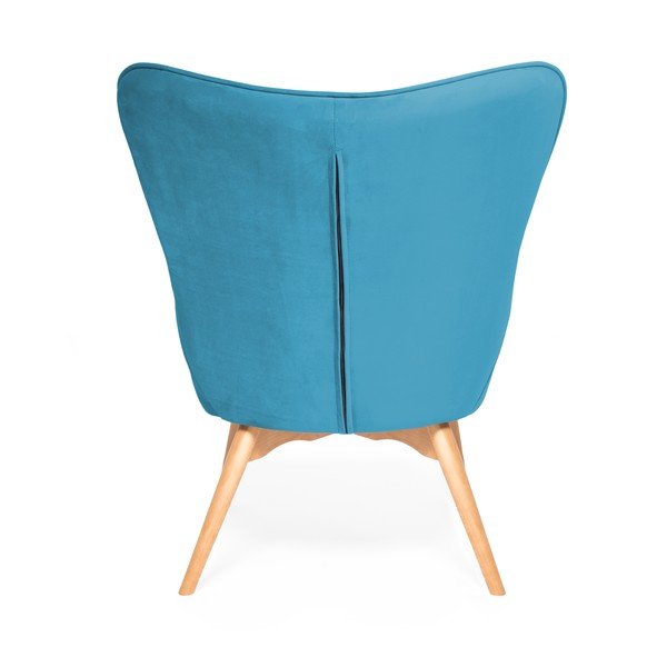 Ciemnoturkusowy fotel z podnóżkiem i nogami w naturalnym kolorze Vivonita Cora Velvet-image-3