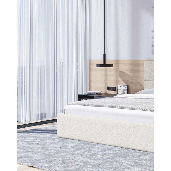 Beżowe tapicerowane łóżko dwuosobowe ze stelażem i schowkiem 140x200 cm Bufo – MESONICA-image-4