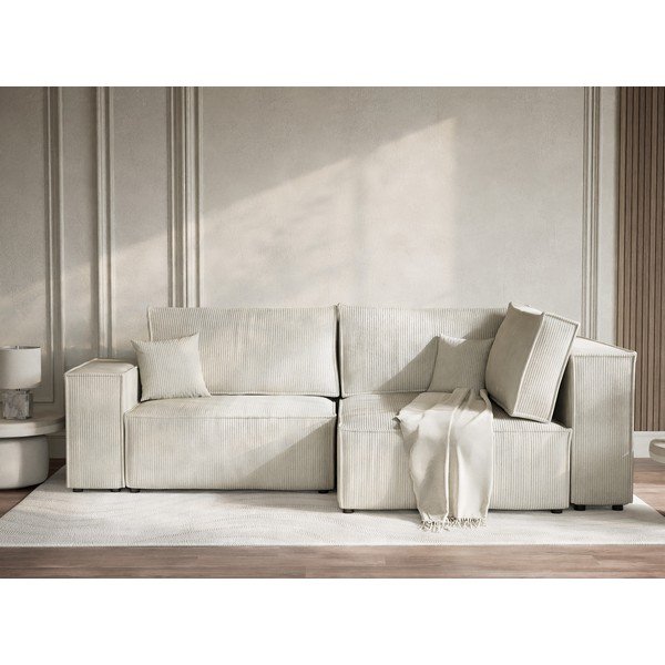 Kremowy sztruksowy rozkładany/ze schowkiem narożnik (prawostronny/w kształcie litery L) Tonga – Maison de Rêve-image-1