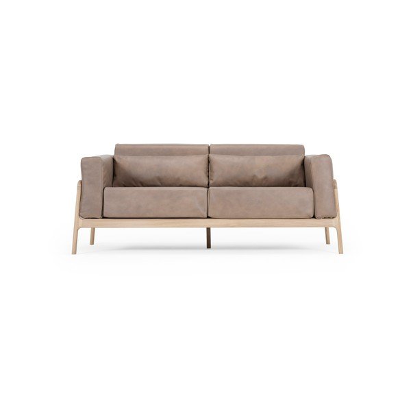 Jasnobrązowa sofa z bawolej skóry z konstrukcją z litego drewna dębowego Gazzda Fawn, 180 cm