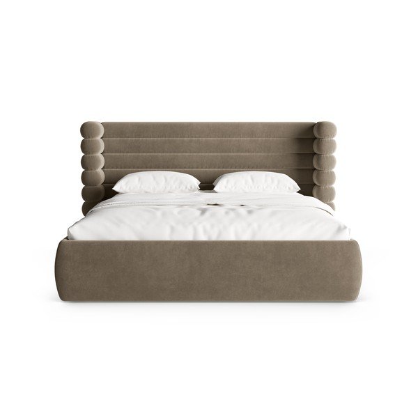 Szarobrązowe tapicerowane łóżko dwuosobowe ze schowkiem i stelażem 200x200 cm Mount – Micadoni -image-4