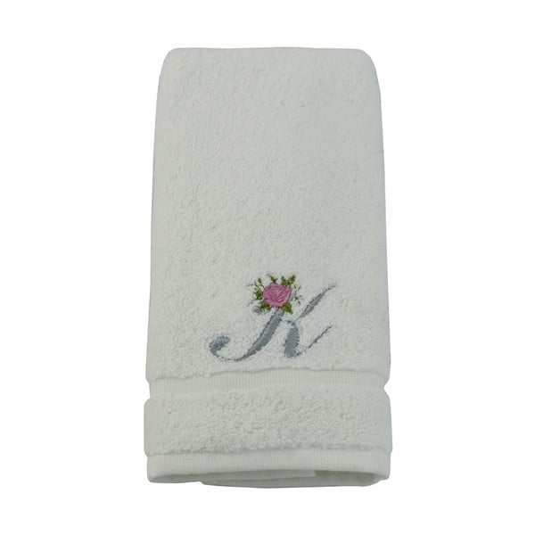 Ręcznik z inicjałem i różyczką K, 30x50 cm