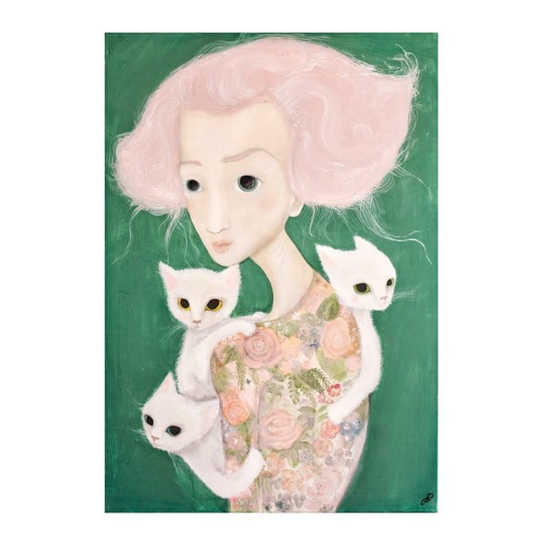 Plakat autorski: Léna Brauner Panna z kotami, 60x64 cm